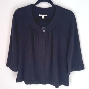 Carolyn Taylor Womens Knit Open Front Black 3/4 Sleeve Cardigan Soft Medium